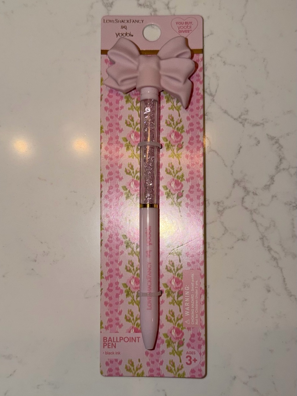LoveShackFancy x Yoobi  Pink Bow Glitter Ballpoint Pen